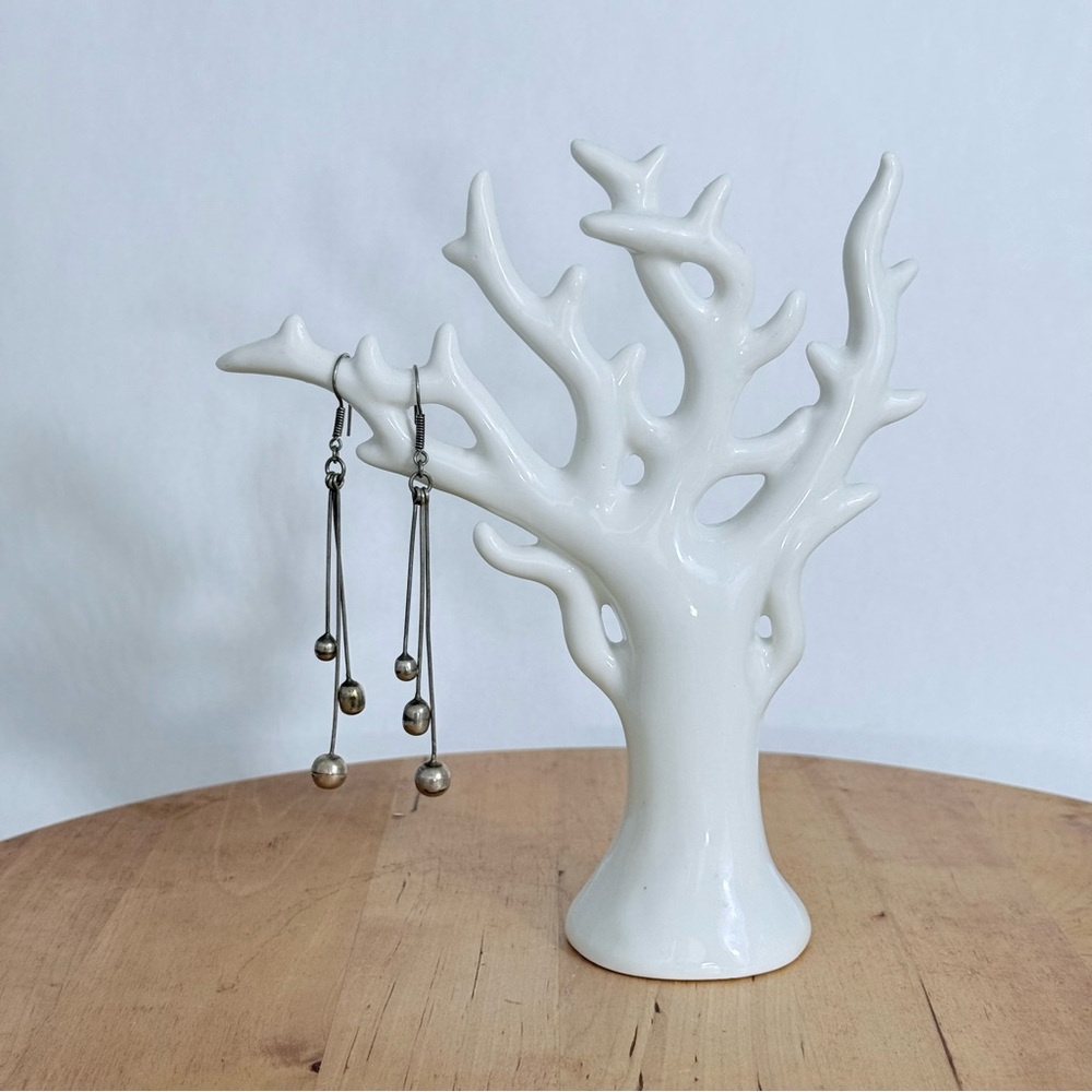 Vintage Sterling Silver Retro Ball Chandelier Long Drop Earrings Minimalist MCM